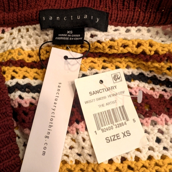 Sanctuary Striped Burgundy Pink White Gold Black Crochet Cotton Tank Top Size XS - Picture 5 of 7